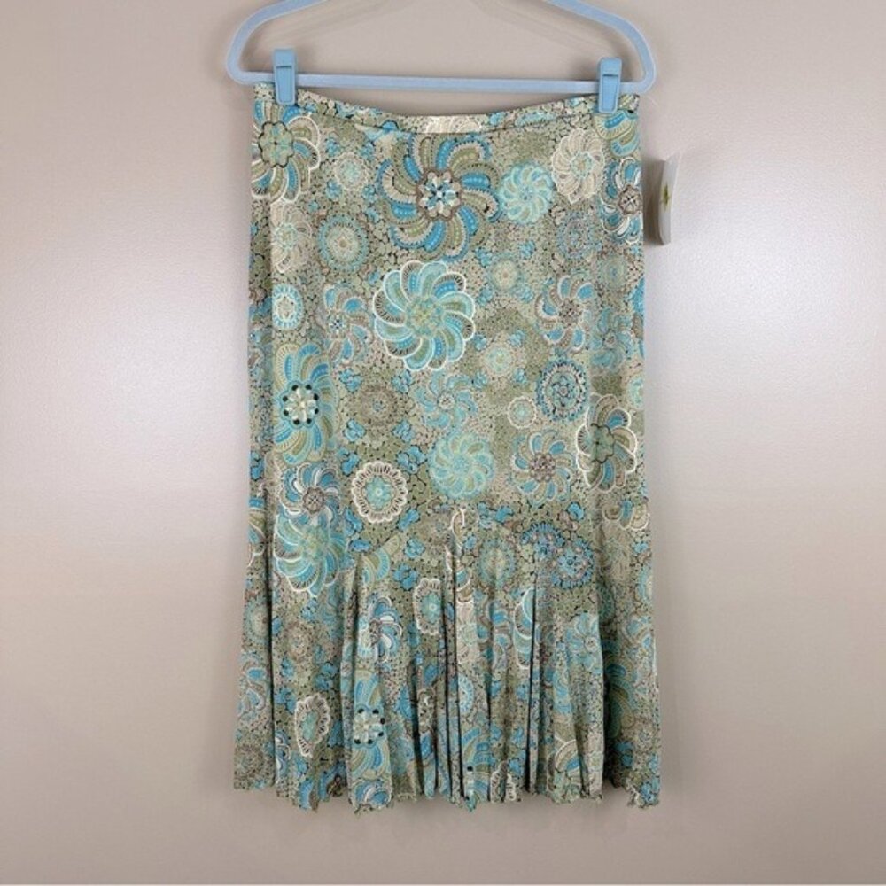 Emma James Green Blue Retro Floral Print Skirt Large Ethnic Mix Fairy